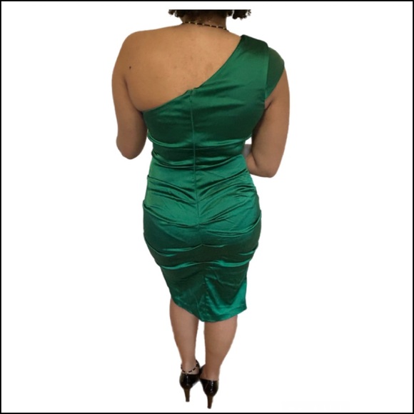 EXSCAPE RUCHED GREEN ONE SHOULDER DRESS… Sz 10… - Picture 8 of 17
